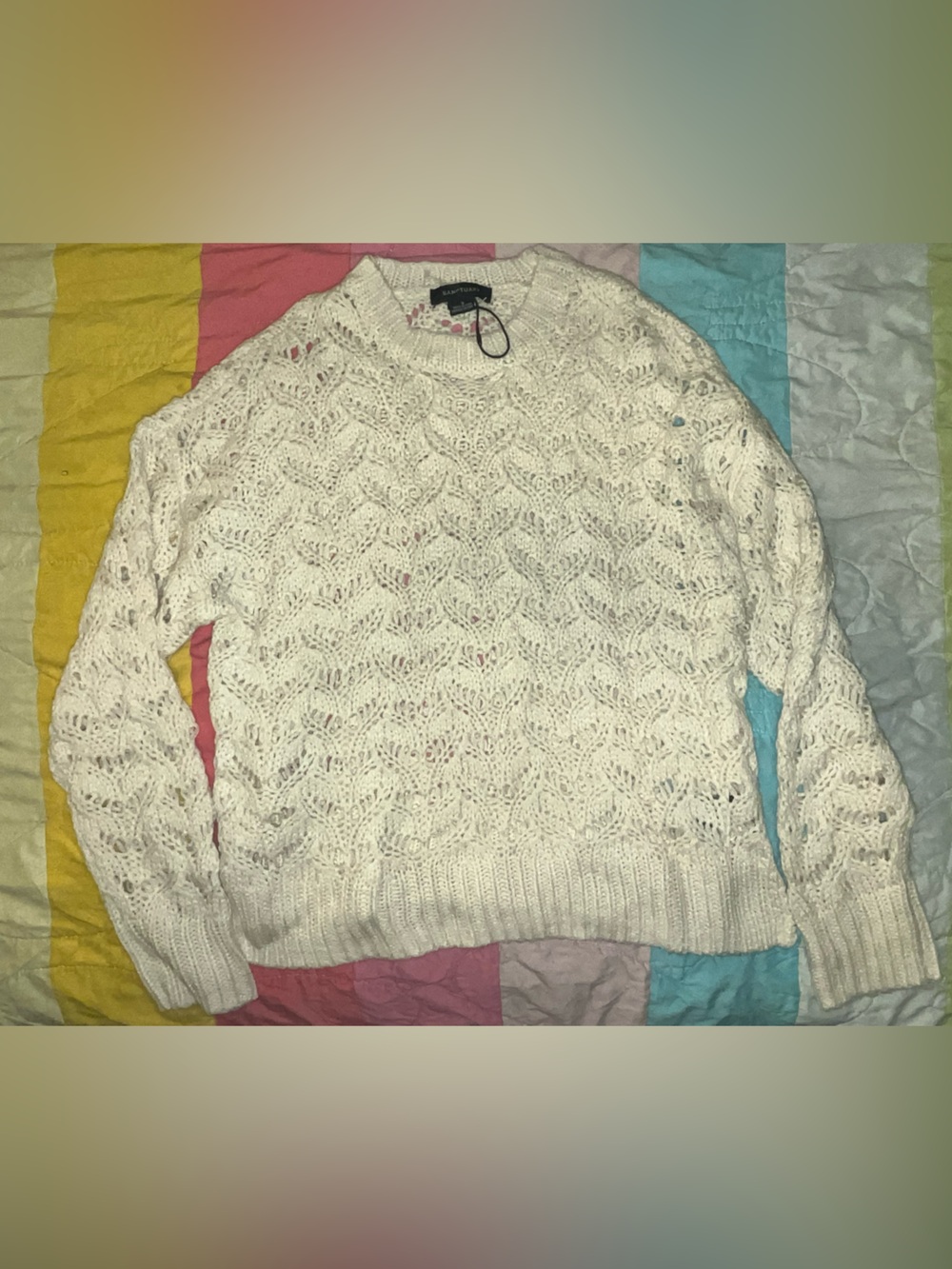 Sanctuary Open-Knit Cream Crewneck Sweater